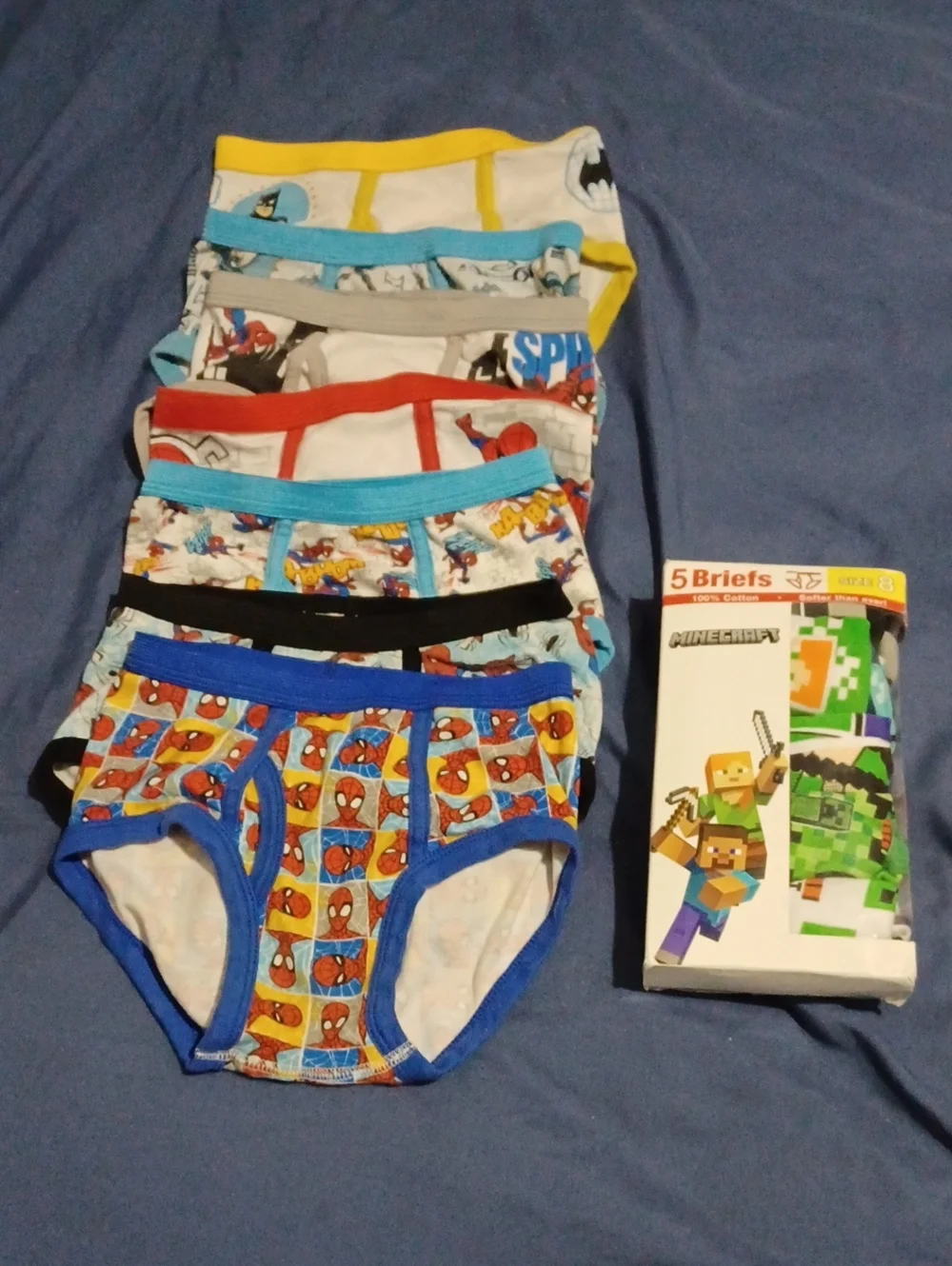 Bundle Of 5 Minecraft & 7 Superheroes Kids Briefs Underwear Size 8